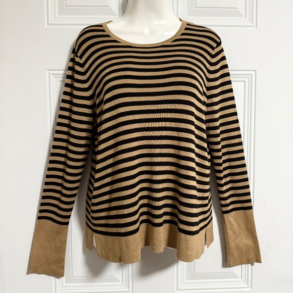 Eileen Fisher System Striped Sweater Top SZ Medium Fall Winter Goblincore Ribbed - Picture 1 of 6
